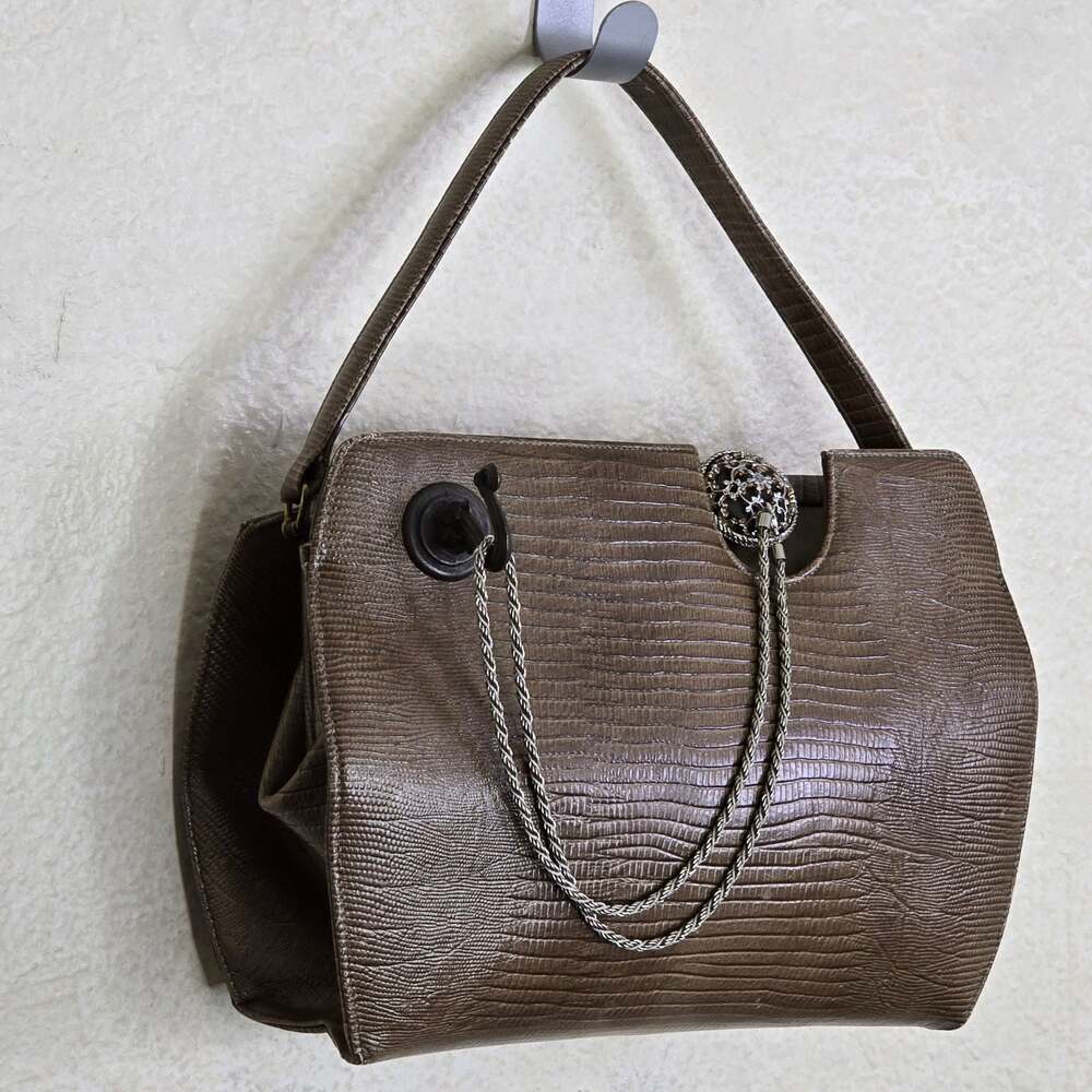 Custom Vintage Brown Reptile Embossed Structured Handbag - Picture 2 of 8